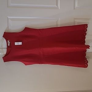 Loft Red Lazer Cut Hem Dress Sz 10